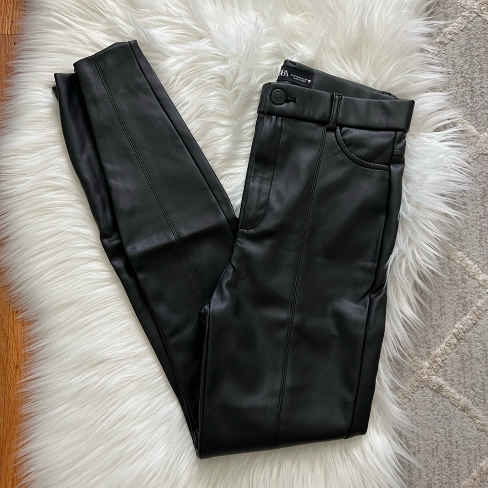Zara Faux Leather Black Leggings size Medium
